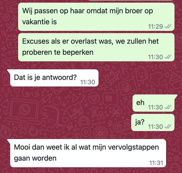 Appgesprek met buurman die woest is om blaffend oppashondje heeft verrassend einde