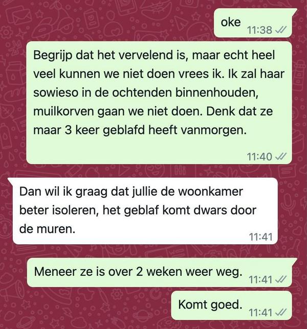 Appgesprek met buurman die woest is om blaffend oppashondje heeft verrassend einde