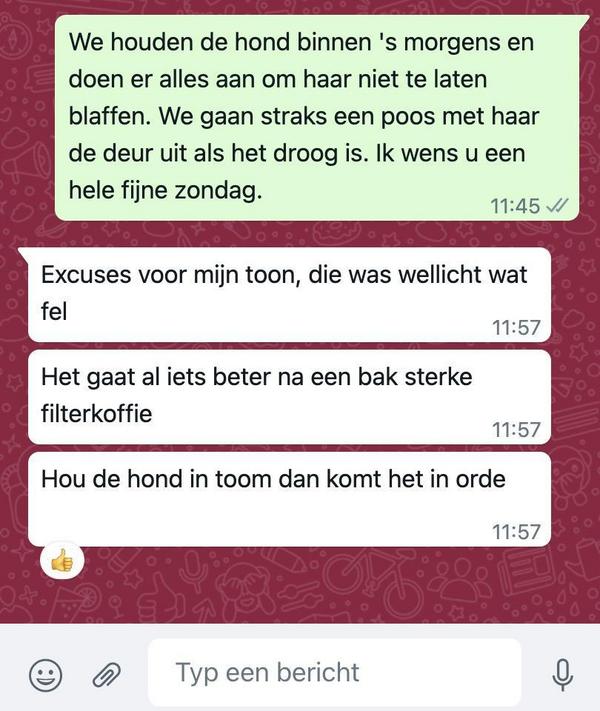 Appgesprek met buurman die woest is om blaffend oppashondje heeft verrassend einde