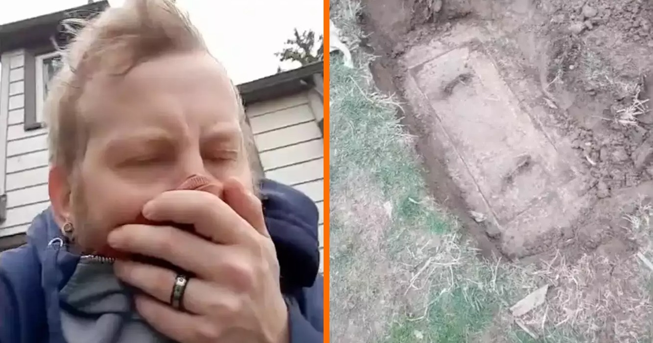 Man graaft mysterieuze betonnen doos op in eigen tuin en heeft gelijk spijt!