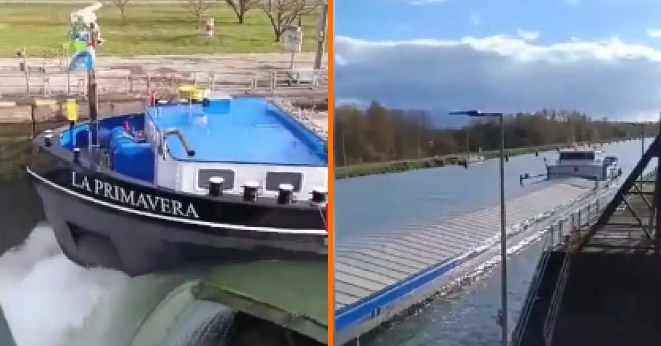 Nederlands vrachtschip 'La Primavera' vaart sluisdeur Iffezheim total loss