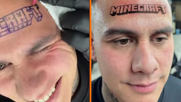 Die hard fan laat Minecraft logo op zijn voorhoofd tatoeëren