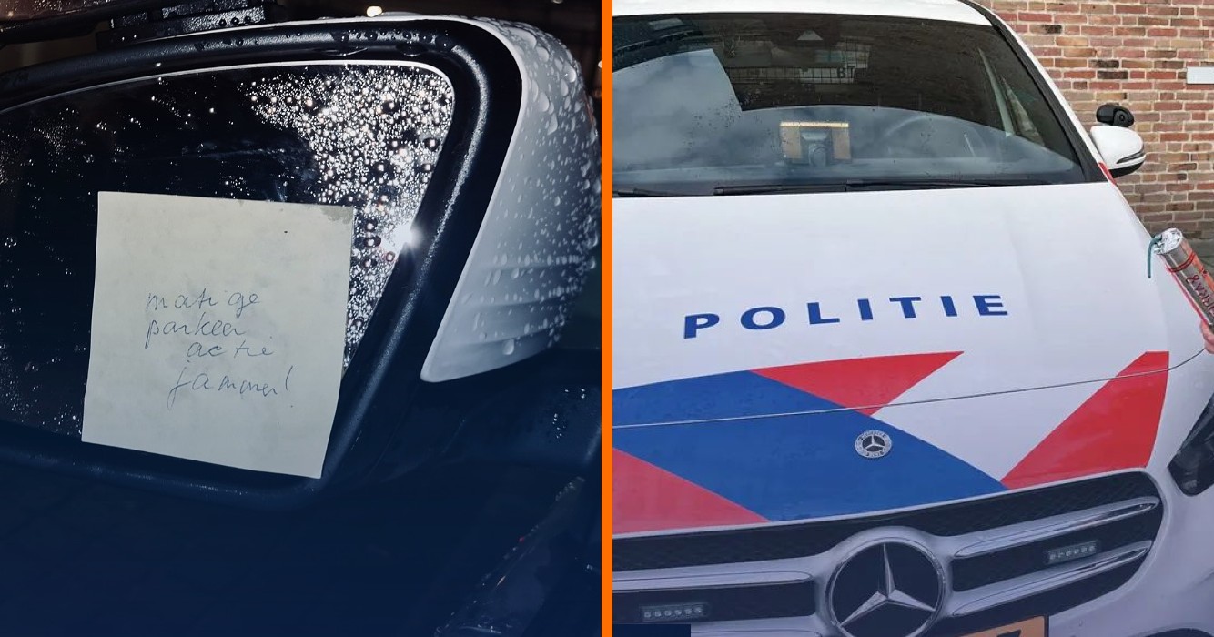 Klaagbriefje op Politieauto: “Matige Parkeeractie”