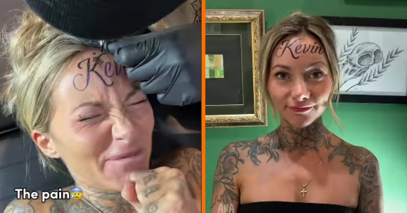 Dame die naam van vriend op voorhoofd liet tatoeëren nu alweer gedumpt!