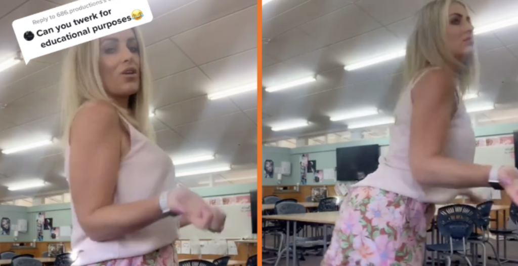 Juf Chrissy gaat twerkend viraal bij papa's