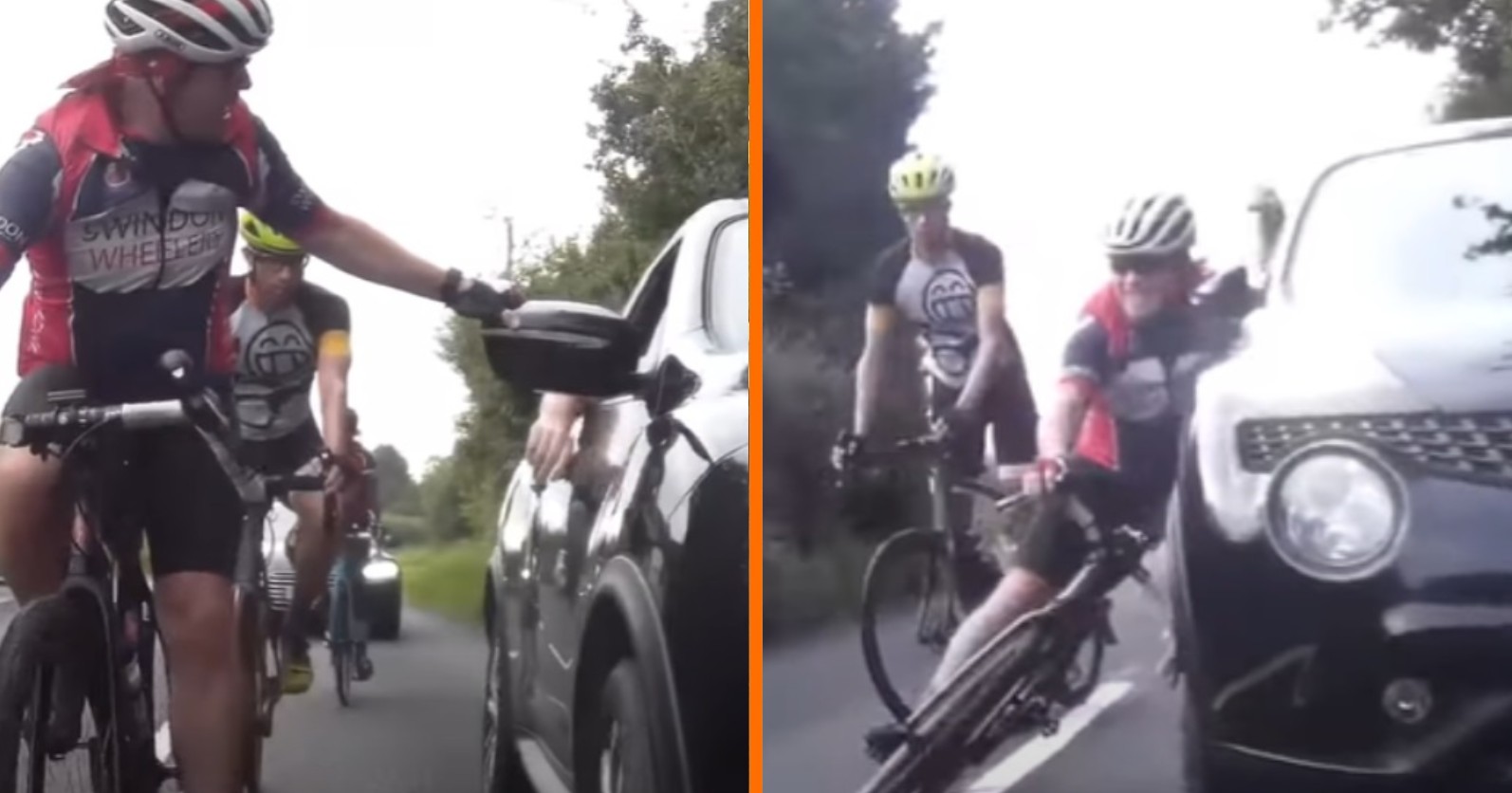 Wielrenners laten zich provoceren door agressieve automobilist en worden keihard van fiets gereden