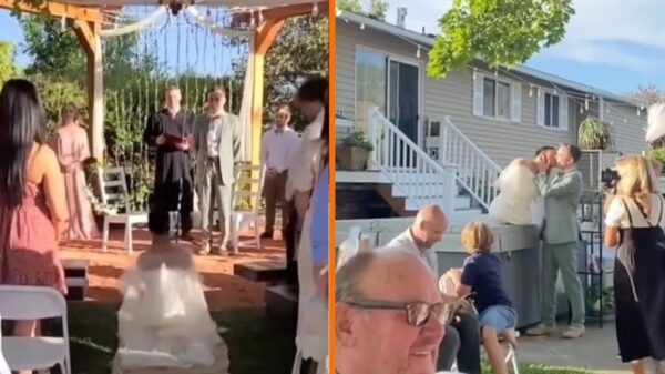 Ontroerende bruiloft: Man zonder benen trouwt in trouwjurk