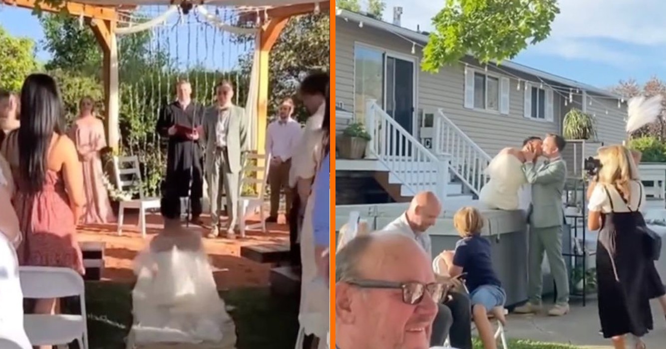Ontroerende bruiloft: Man zonder benen trouwt in trouwjurk