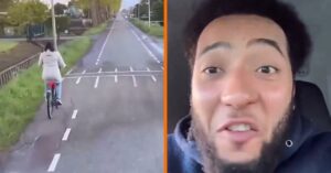 Mensen woest op vrachtwagenchauffeur die filmt en doorrijdt na vrouw in water te zien fietsen