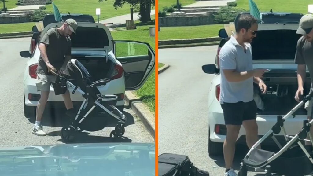 drie in een kinderwagen