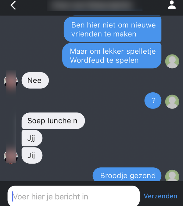 Wordfeud-gesprek om partner te vinden