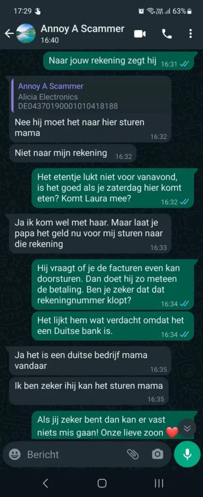 'Moeder' drijft Whatsapp-oplichter tot wanhoop door hem aan het lijntje te houden