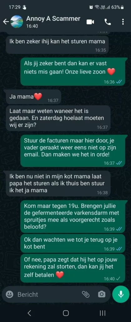 'Moeder' drijft Whatsapp-oplichter tot wanhoop door hem dagenlang aan het lijntje te houden