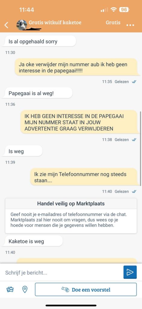 Marktplaats-advertentie voor papegaai leidt tot onverwacht gesprek met onbekende