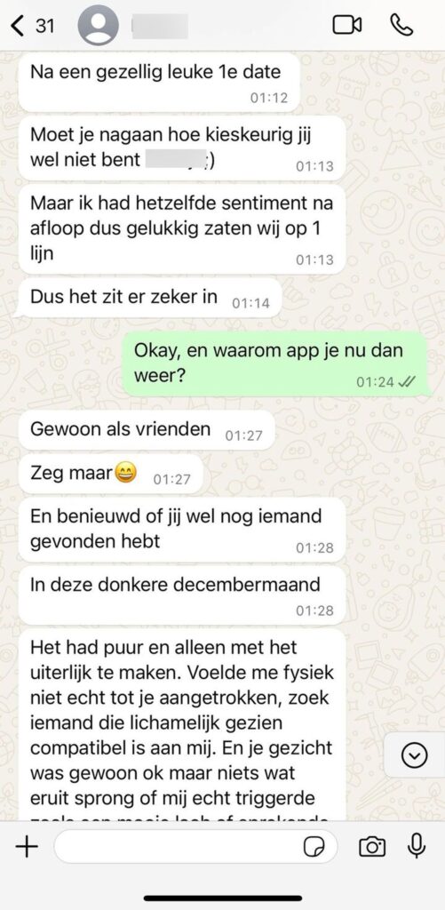 'breedgeschouderde' Bumble-date biedt “goedbedoeld” advies aan waarop niemand wacht