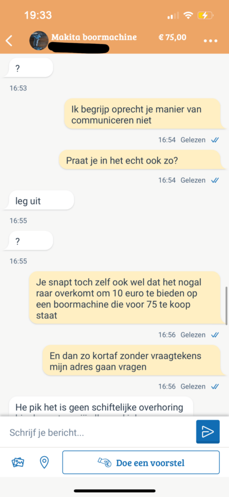 Marktplaats gesprek loopt ouderwets uit de klauwen na schandalig laag bod op boormachine 4