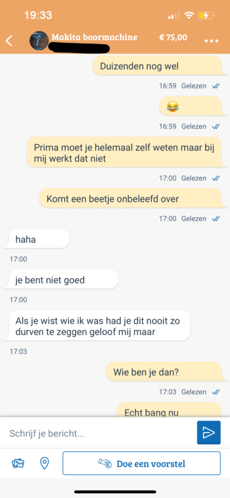 Marktplaats gesprek loopt ouderwets uit de klauwen na schandalig laag bod op boormachine 6