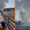 Mensen moeten rennen wanneer geiser in Yellowstone National Park in de VS ontploft