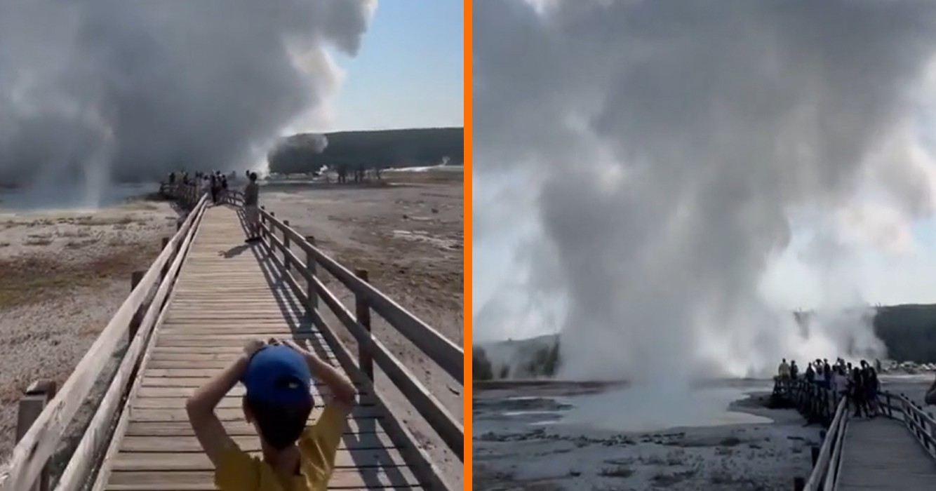 Mensen moeten rennen wanneer geiser in Yellowstone National Park in de VS ontploft