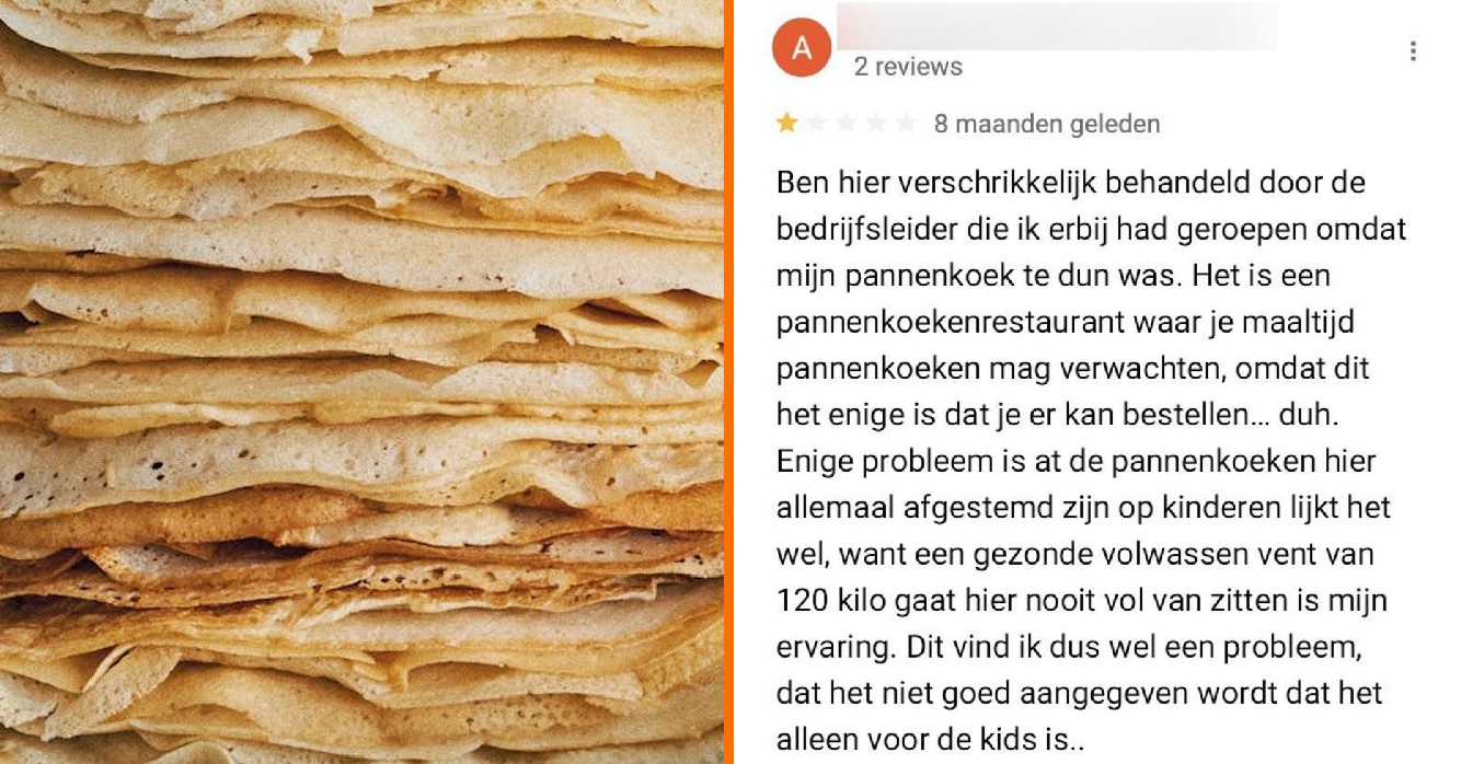 Man is woedend omdat zijn maaltijdpannenkoeken te dun zijn en wil de manager spreken