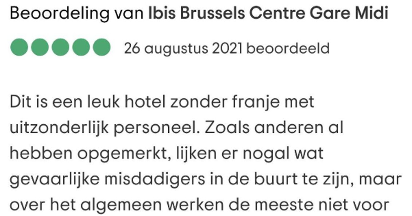 Gast schrijft review over hotel in Brussel maar heeft het eigenlijk vooral over 'dames van plezier' in de buurt