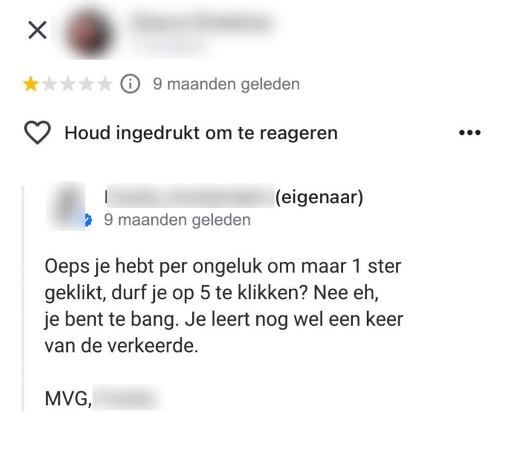 Snackbareigenaar is het niet eens met reviews en gaat vol in de tegenaanval