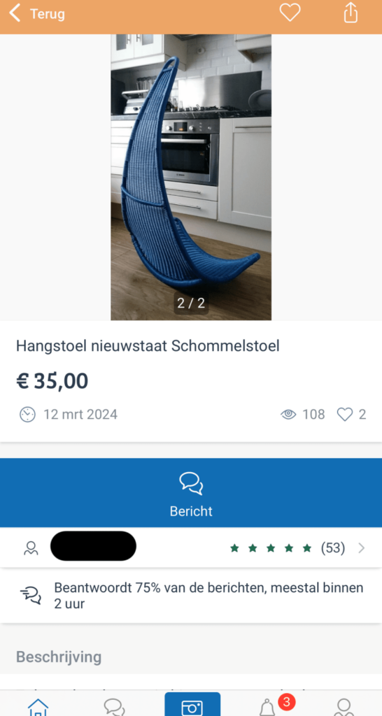 Verkoper van schommelstoel op Marktplaats