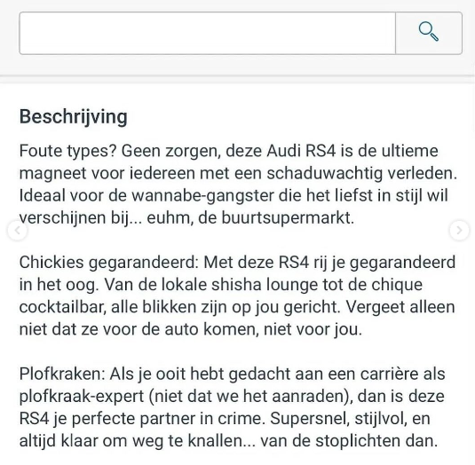 Marktplaatsadvertentie voor Audi RS4 gaat viral