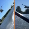 Chinook-helikopter daagt speedboot uit voor een race op de Maas