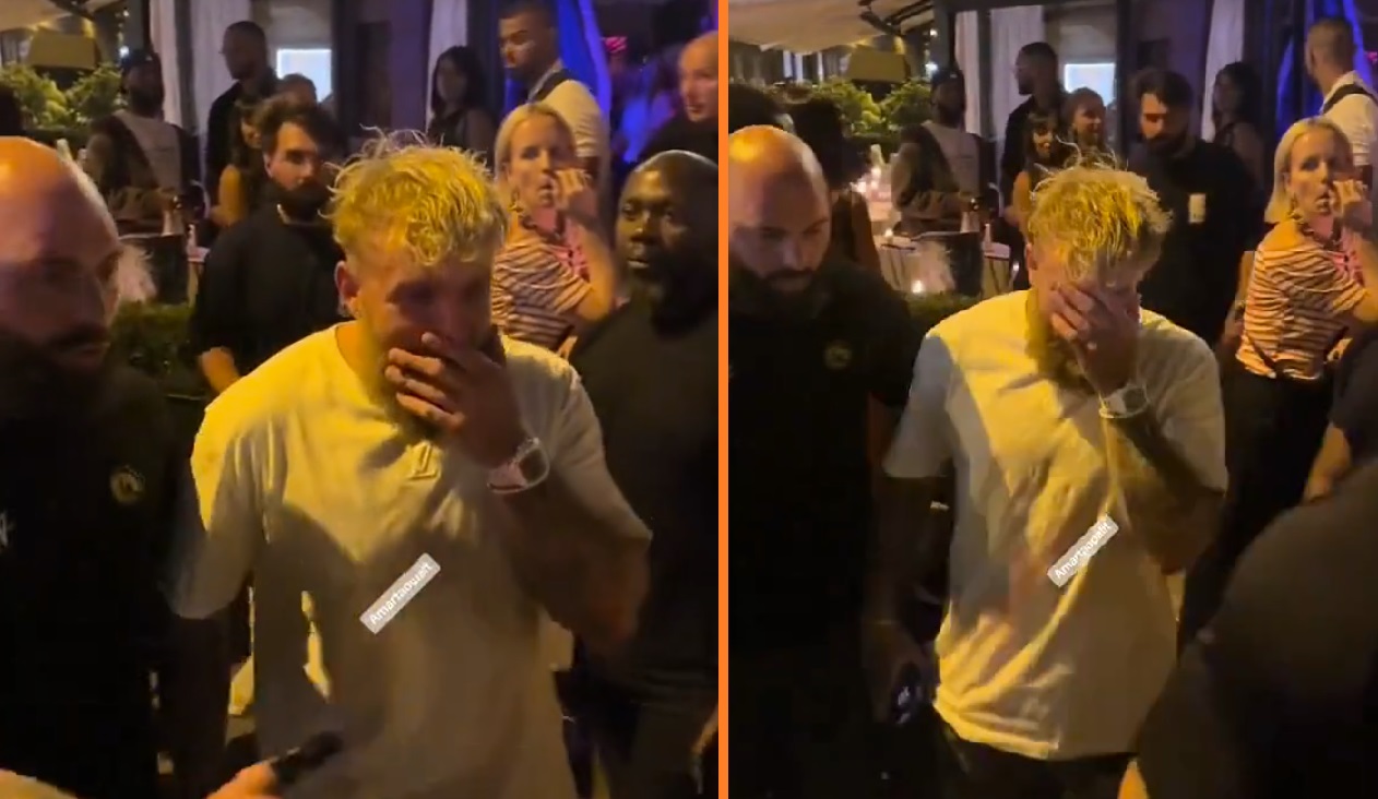 Straalbezopen Jake Paul moet door beveiliging worden afgevoerd in Parijs