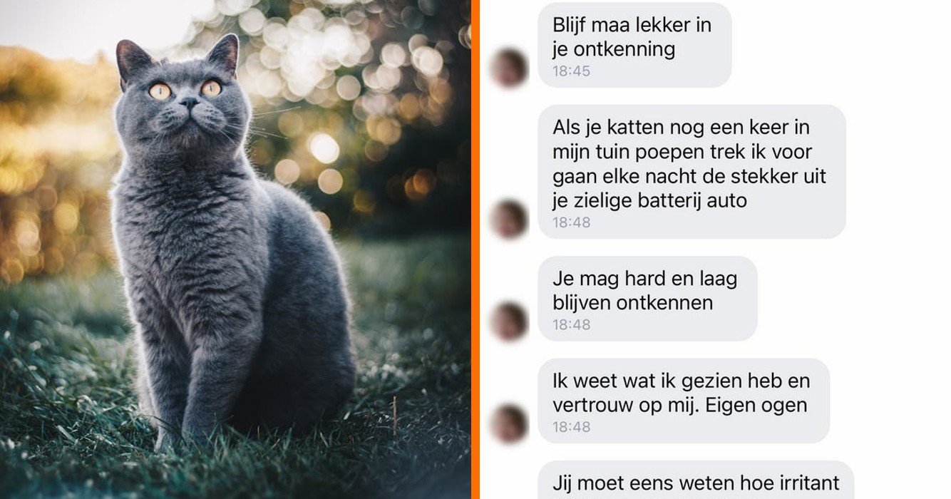 Lichtelijk gestoorde buurvrouw compleet over de rooie tegen de verkeerde buren om kattenpoep in de tuin