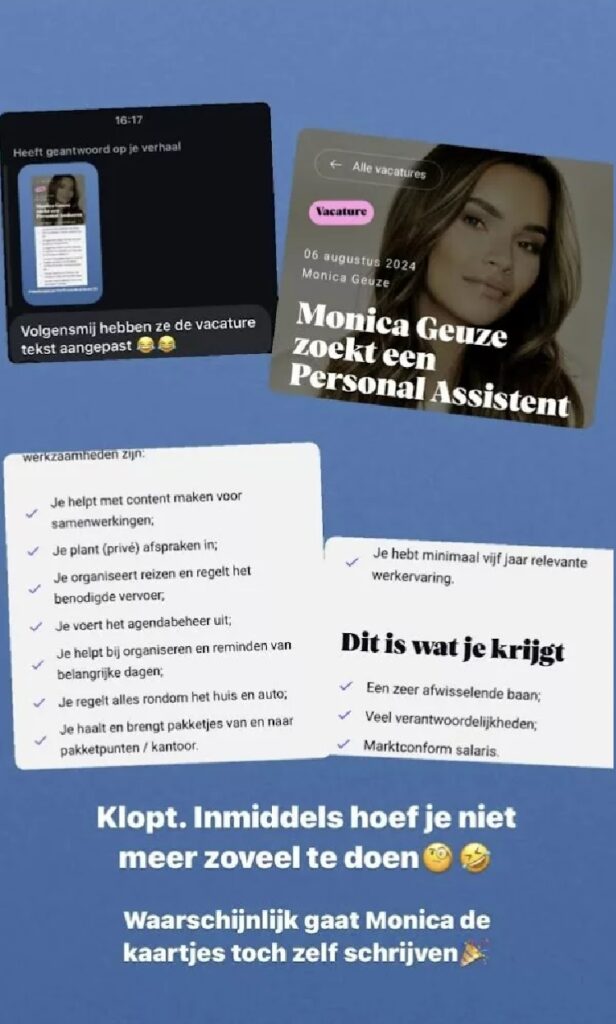 Monica Geuze zoekt 'personal assistent': 'Minimaal 3 jaar ervaring en 500 euro salaris per maand'