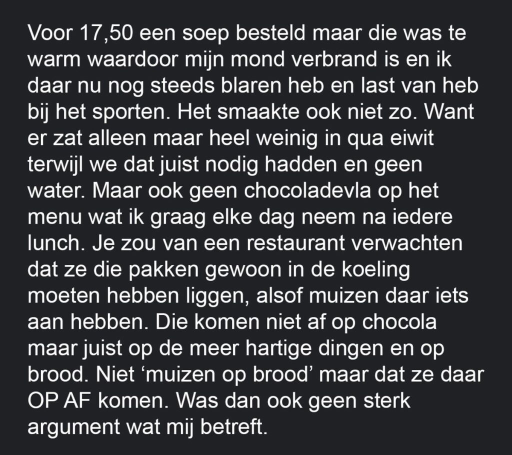 Man schrijft slechte restaurant-review geen chocoladevla