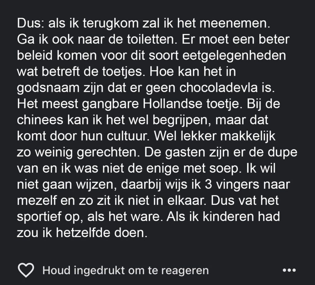 Man schrijft slechte restaurant-review omdat geen chocoladevla hadden