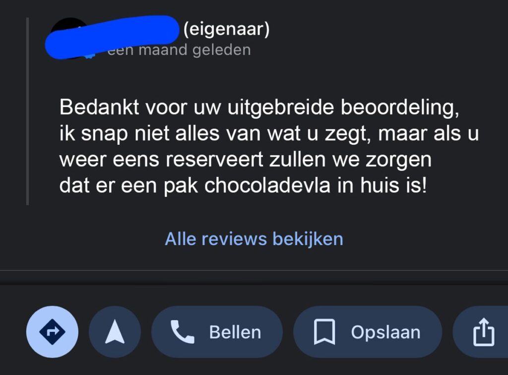 Man schrijft slechte restaurant-review omdat ze geen chocoladevla 