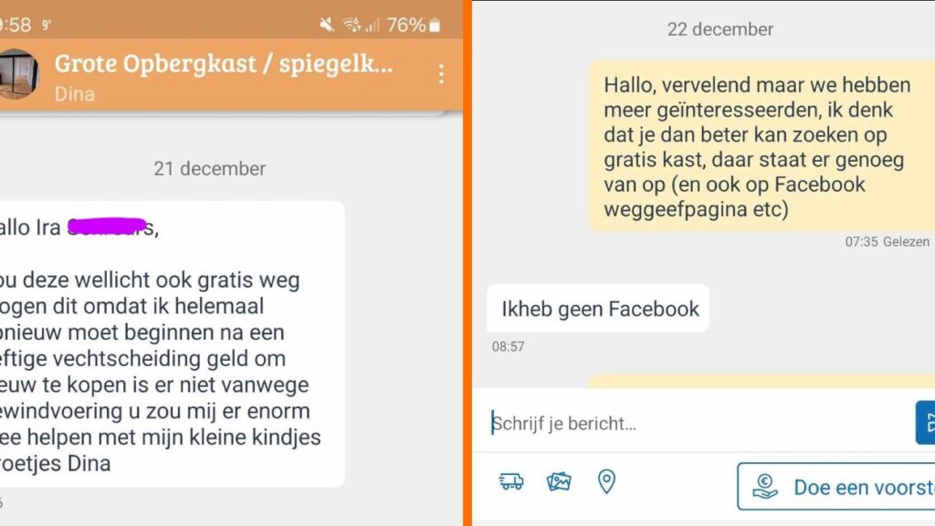 Vrouw woedend omdat ze Marktplaats-kast niet gratis krijgt