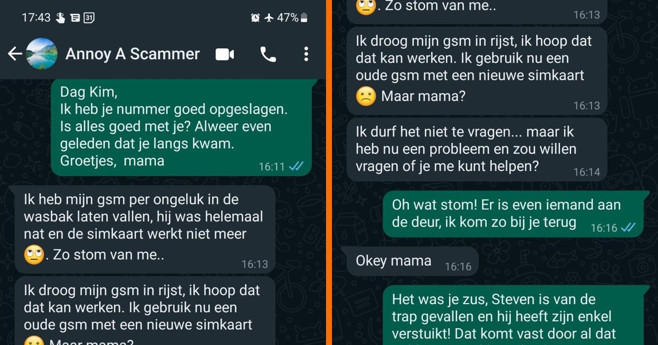 'Moeder' drijft Whatsapp-oplichter compleet tot wanhoop door hem een dag lang aan het lijntje te houden