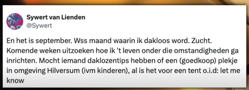 Sywert van Lienden dakloos