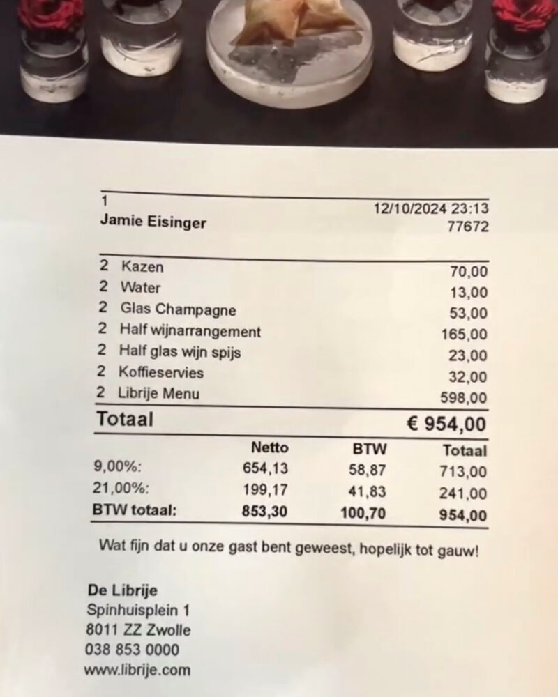 Dit absurde bedrag betaal je voor een avondje eten bij De Librije in Zwolle: glaasje water voor €6,50