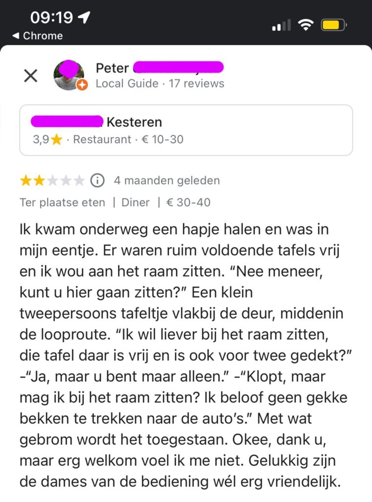 Peter laat review achter: Is Het Zo Moeilijk om Bij Het Raam Te Zitten?