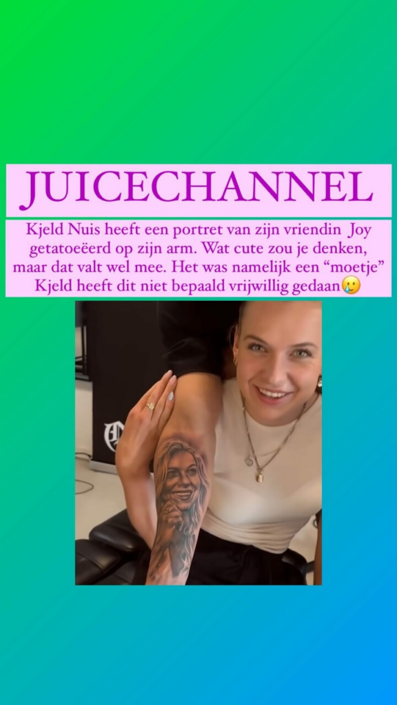 Levensgrote Joy Beune-tattoo niet vrijwillig? 'Kjeld reed 'de scheve schaats''1