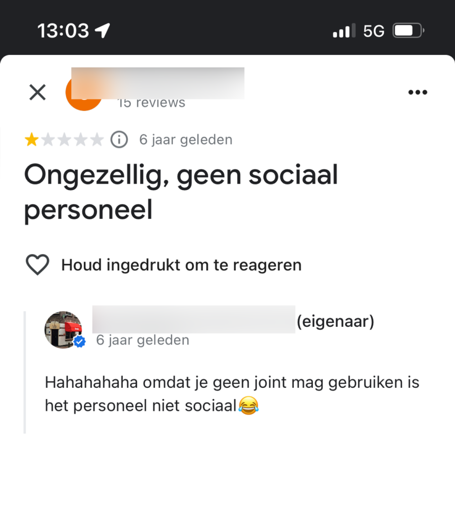 De reactie van de biercafe eigenaar