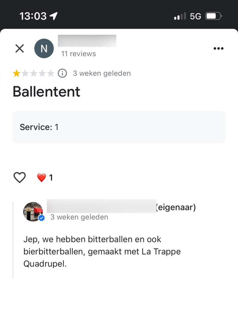 De reactie van de biercafe eigenaar