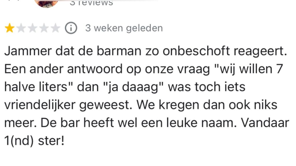 De reactie van de biercafe eigenaar