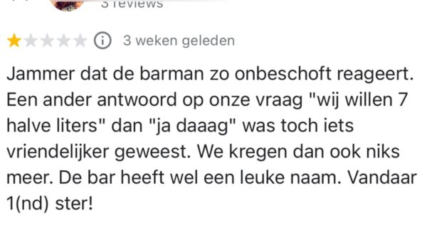 De reactie van de biercafe eigenaar