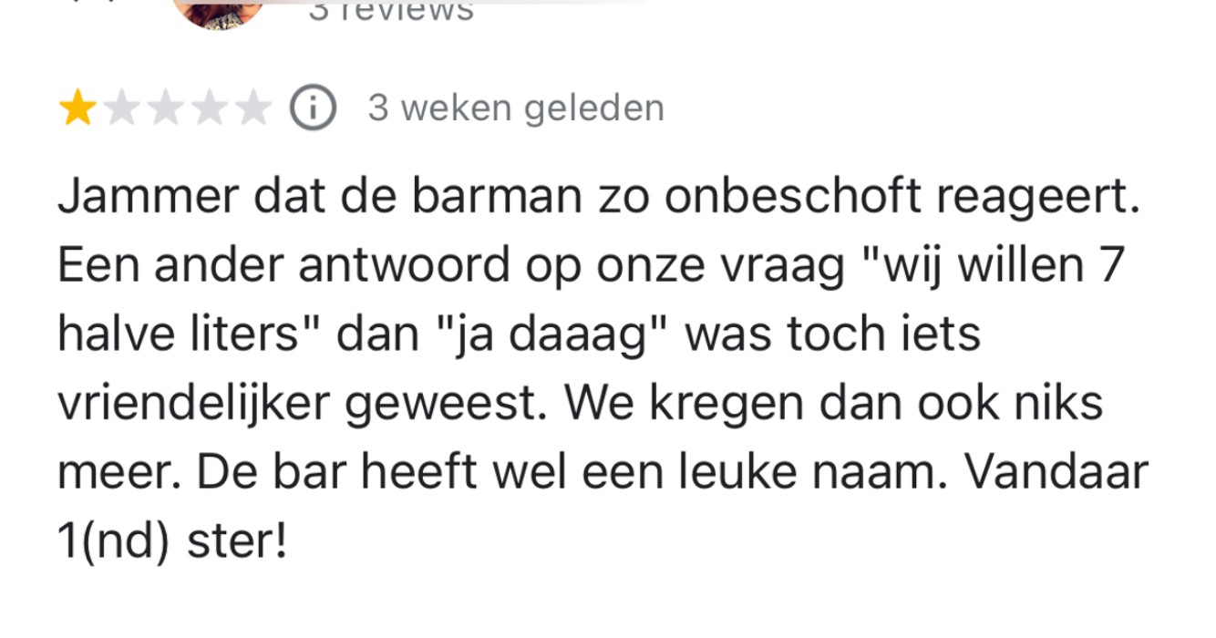 De reactie van de biercafe eigenaar