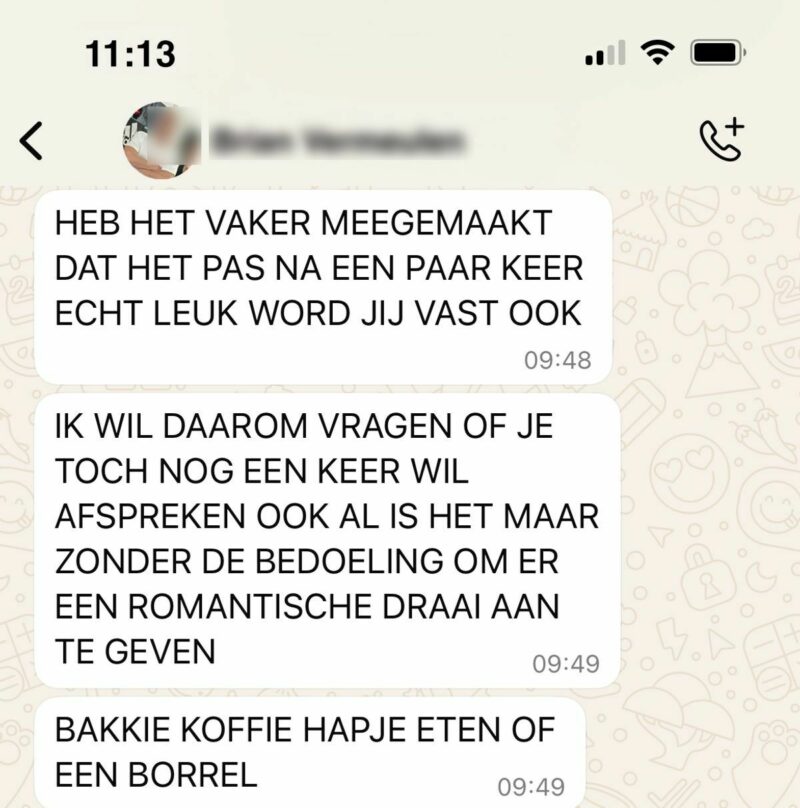 Tinder date screenshot gesprek