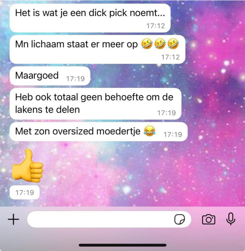 Gast op Tinder deelt uit het niets foto van tampeloeres en kan date vergeten
