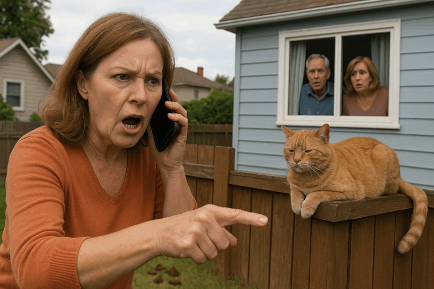 Lichtelijk gestoorde buurvrouw compleet over de rooie tegen de verkeerde buren om kattenpoep in de tuin