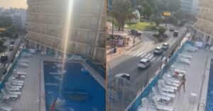 Dametje op Ibiza is een beetje boos en reageert zich af op zwembad